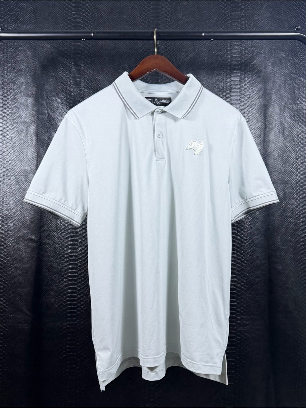 Fanatics Signature Polo Shirt Men's Large Gray Tampa Bay Bucs Patch Performance